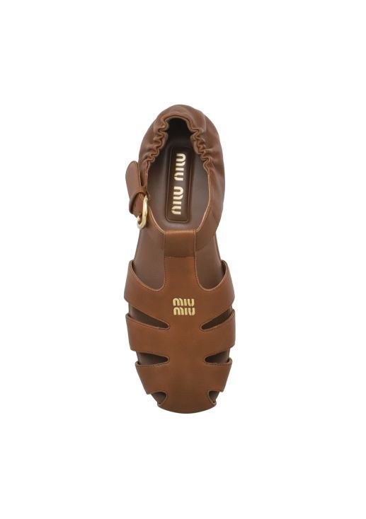 Miu Miu｜SANDALS (5E395E EFX F0NBL) Briarwood Ruches Nappa Leather Fisherman's Sandals | Miu Miu